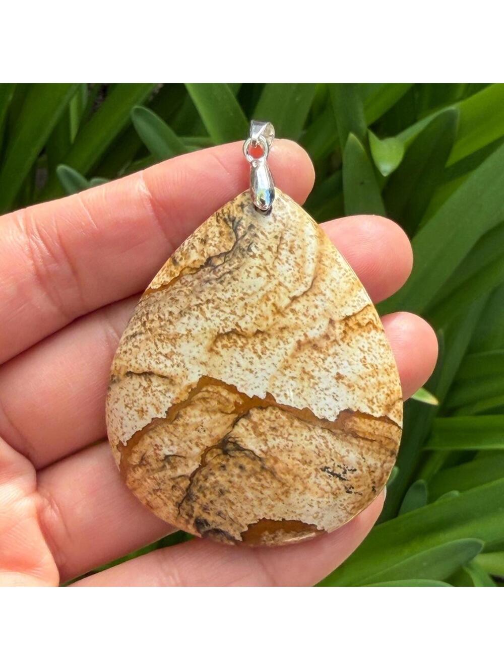 Sterling silver 925 stamped‎ scenery picture jasper pendant 0352